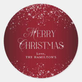 Elegant Red Silver Glitter Merry Kerstmis Ronde Sticker