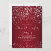 Elegant Red Silver Glitter New Years Eve Party Kaart (Voorkant)