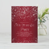 Elegant Red Silver Glitter New Years Eve Party Kaart (Staand voorkant)