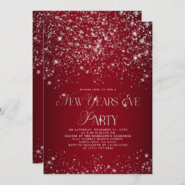 Elegant Red Silver Glitter New Years Eve Party Kaart