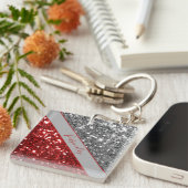 Elegant Red Silver Glitter Sequins Sparkle Glam Ke Sleutelhanger (Voorkant Rechts)