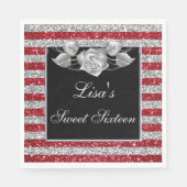 Elegant Red Silver Glitter Silver Roos Sweet 16 Servet (Voorkant)
