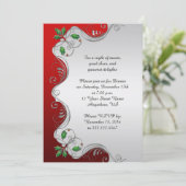 Elegant Red Silver Green Holly kerstparty Kaart (Staand voorkant)