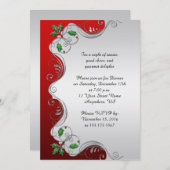 Elegant Red Silver Green Holly kerstparty Kaart (Voorkant / Achterkant)