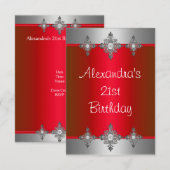Elegant Red Silver Jewel 21st Birthday Kaart (Voorkant / Achterkant)