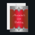 Elegant Red Silver Jewel 21st Birthday Kaart<br><div class="desc">Fantastische Elegant Events for Women, Girls, Party Invites voor alle leeftijden, pas je aan op de leeftijd die je wilt! 21ste uitnodiging van de Birthday Party, 20e uitnodiging van de Birthday Party, 30e uitnodiging van de Birthday Party, 40e uitnodiging van de Birthday Party, 50e uitnodiging van de Birthday Party, 60e...</div>