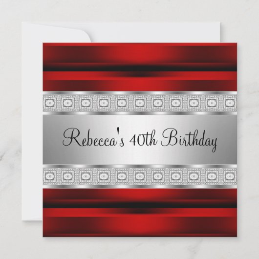 Elegant Red Silver Jewel 40e verjaardag Kaart (Voorkant)