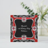 Elegant Red Silver Jewel Black Birthday Party Kaart (Staand voorkant)
