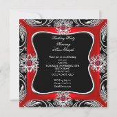 Elegant Red Silver Jewel Black Birthday Party Kaart (Achterkant)