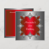 Elegant Red Silver Jewel Lijst Birthday Kaart (Voorkant / Achterkant)