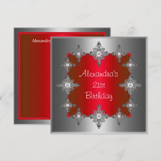 Elegant Red Silver Jewel Lijst Birthday Kaart (Voorkant / Achterkant)