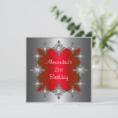 Elegant Red Silver Jewel Lijst Birthday Kaart (Staand voorkant)