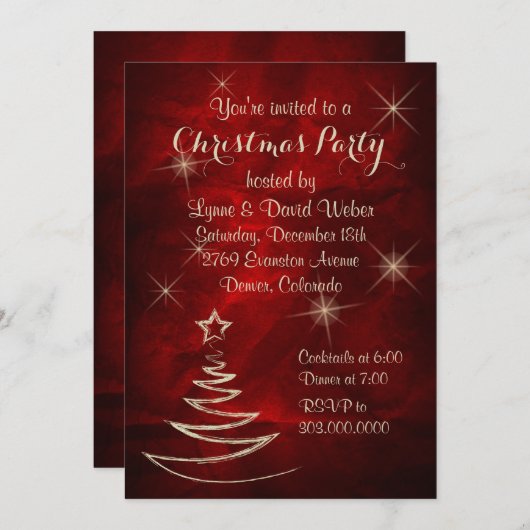 Elegant Red Silver-kerstfeest Kaart (Voorkant / Achterkant)