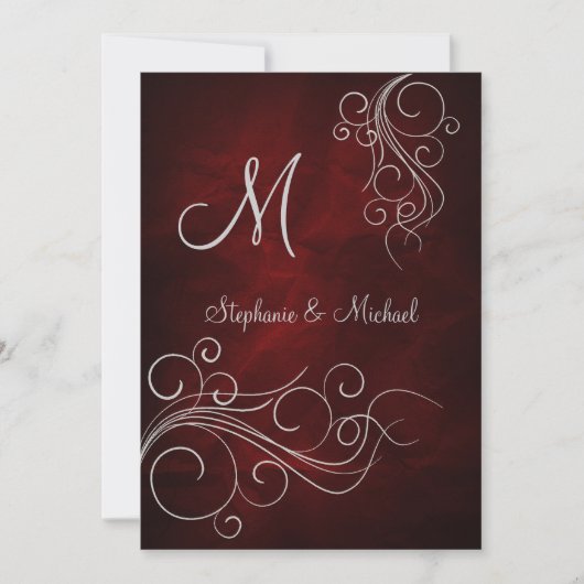 Elegant Red Silver Monogram Weddenschap Kaart (Voorkant)