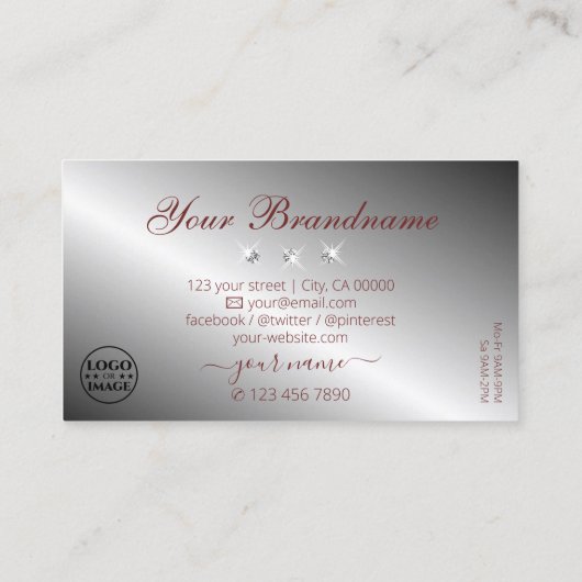 Elegant Red Silver Sparking Diamonds met Logo Visitekaartje (Achterkant)