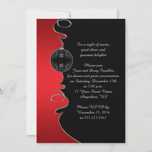 Elegant Red Silver Swirls Black Kerstparty Kaart (Voorkant)