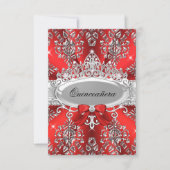 Elegant Red Silver Tiara Damask Quinceanera Invite Kaart (Voorkant)