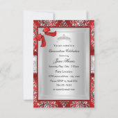 Elegant Red Silver Tiara Damask Quinceanera Invite Kaart (Achterkant)