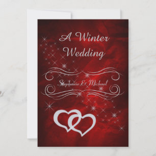 Elegant Red Silver Winter Wedding Invitation2 Kaart