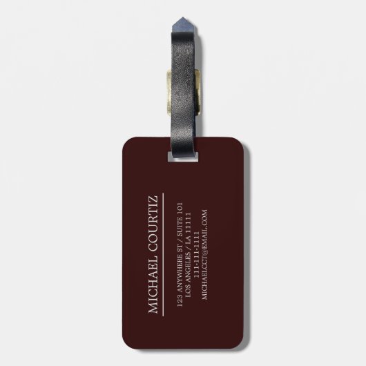 Elegant red simpal Monogrammed personalize Bagagelabel (Achterkant verticaal)