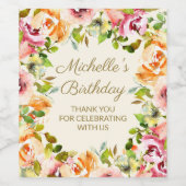 Elegant Red Sinaasappel Floral Birthday Dank je we Wijn Etiket (Enkel label)