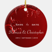 Elegant Red slaat de datum op Keramisch Ornament (Achterkant)