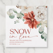 Elegant Red Snow in Love Winter Vrijgezellenfeest Bedankjes Labels (Voorkant)