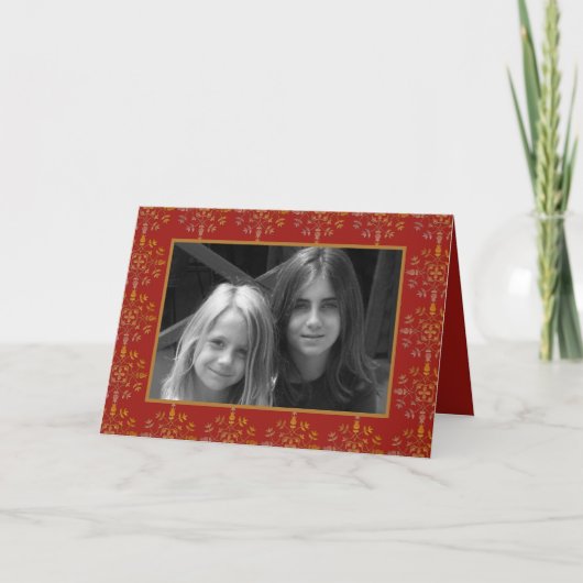 Elegant Red Snowflake 1-fotokaart Feestdagen Kaart (Voorkant)