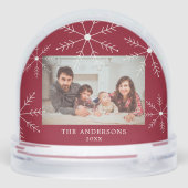 Elegant Red Snowflake Family Photo Christmas Sneeuwbol (Achterkant)