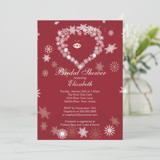 Elegant Red Snowflake Heart Winter Vrijgezellenfee Kaart (Staand voorkant)