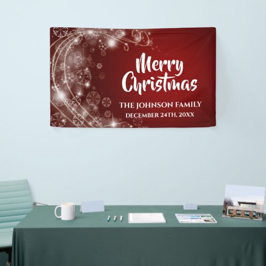 Elegant Red Snowflake kerstbanner Spandoek (Beurs)