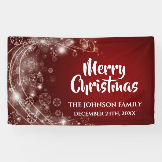 Elegant Red Snowflake kerstbanner Spandoek (Horizontaal)