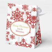Elegant Red Snowflake Pattern op White Kerstmis Bedankdoosjes (Achterkant)