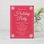 Elegant Red Snowflake Script Holiday Party Kaart (Staand voorkant)