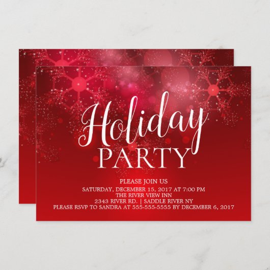 Elegant Red Snowflakes Holiday Party Uitnodiging (Voorkant / Achterkant)