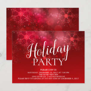 Elegant Red Snowflakes Holiday Party Uitnodiging
