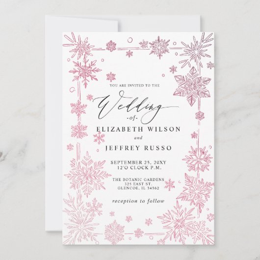 Elegant Red snowflakes Winter Wedding Kaart (Voorkant)