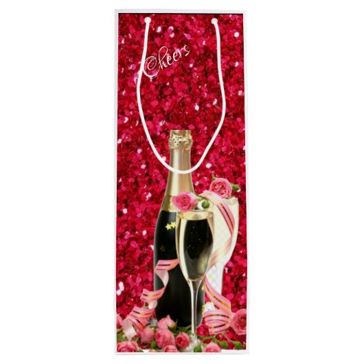Elegant Red Sparkle Champagne Wine Paper Bag Wijn Cadeautas (Achterkant)