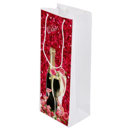 Elegant Red Sparkle Champagne Wine Paper Bag Wijn Cadeautas (Voorkant Gekanteld)