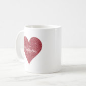 Elegant Red Sparkle Glitter Heart Monogram Koffiemok (Voorkant links)