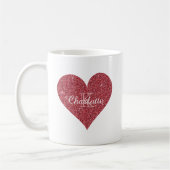 Elegant Red Sparkle Glitter Heart Monogram Koffiemok (Links)