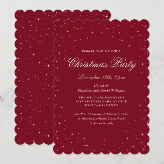 Elegant Red Starry Christmas Party Kaart (Voorkant / Achterkant)