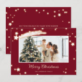 Elegant Red Stars Foto Merry Kerstkaarten Feestdagenkaart (Voorkant / Achterkant)
