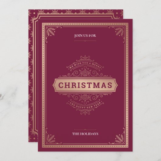 Elegant Red Style Kerstparty Kaart (Voorkant / Achterkant)
