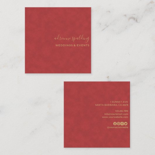 Elegant Red Suede Leather Texture Professional Vierkante Visitekaartje (Voorkant / Achterkant)
