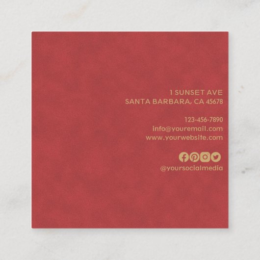 Elegant Red Suede Leather Texture Professional Vierkante Visitekaartje (Achterkant)