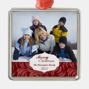Elegant red swirl kerstvakantie foto-versiering metalen ornament