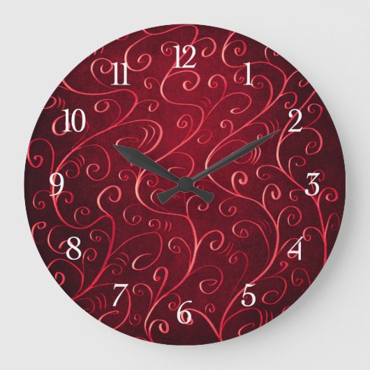Elegant Red Swirl Pattern Grote Klok (Voorkant)