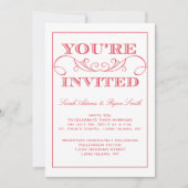 Elegant Red Swirl Wedding Invitation Kaart (Voorkant)