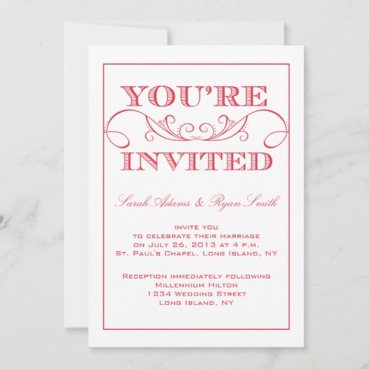 Elegant Red Swirl Wedding Invitation Kaart (Voorkant)